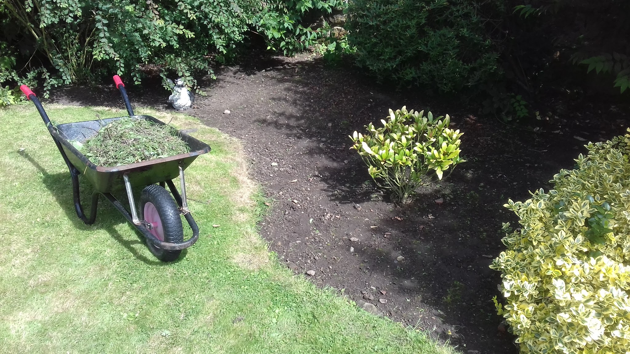 Newly edged border with fresh soil beside the lawn